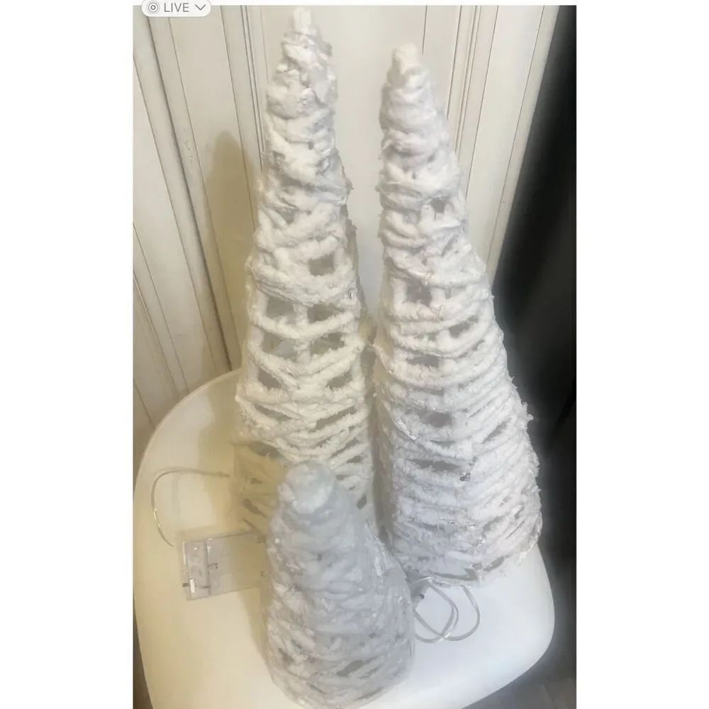 3 Piece Snowy Tabletop Christmas Tree Set with Lights.
